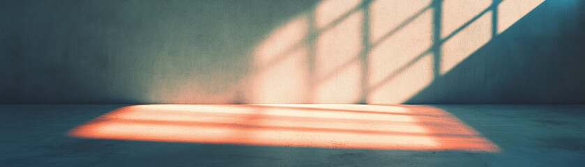 Poster - Empty room with spotlight casting shadows on textured walls and floor