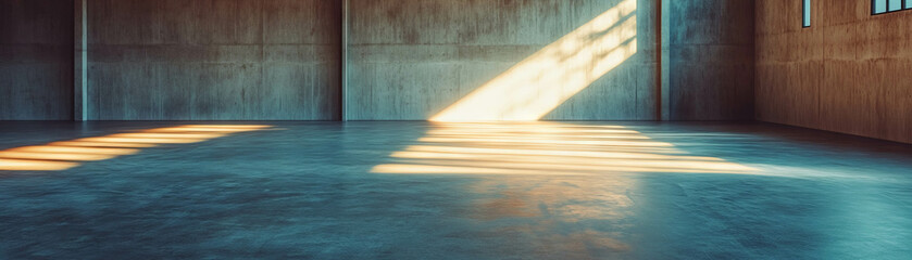 Poster - Bright empty room featuring textured concrete walls and polished floor with cross lighting