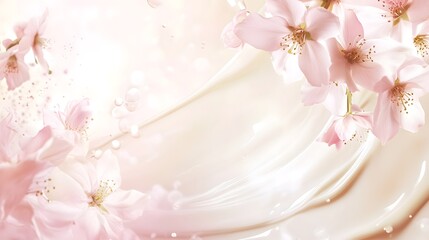 Poster - Delicate soft pink cherry blossoms blooming in a serene dreamy spring background  The beautiful flowers with their gentle petals create a sense of natural romantic elegance and tranquility