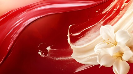 Leinwandbilder - Elegant abstract fluid art composition with vibrant red and ivory flowing swirl shapes  visually striking image with a sensual feminine and contemporary aesthetic