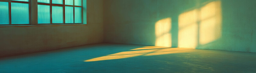 Poster - Empty room illuminated by soft light creating an inviting atmosphere with textured surfaces