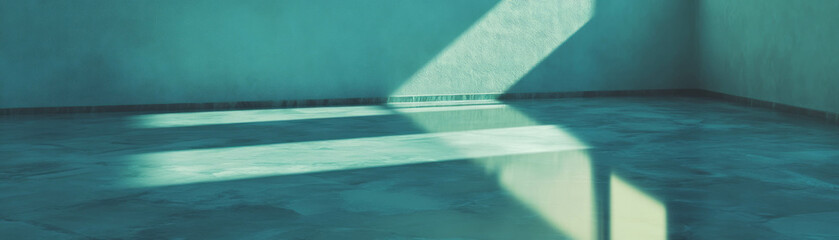 Poster - Bright empty room with polished marble floor and light streaming from a high window