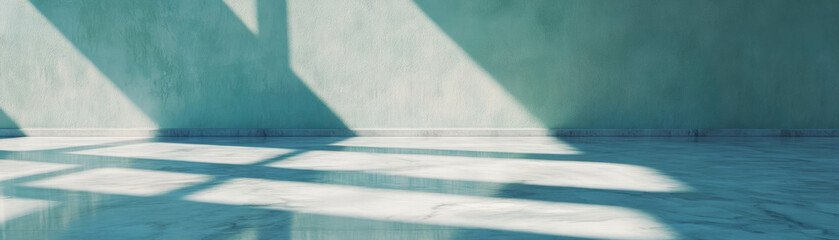 Poster - Bright empty room with polished marble floor illuminated by sunlight through high window