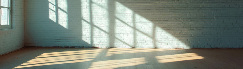 Poster - Empty room with soft side lighting and white brick walls creates a bright and inviting space