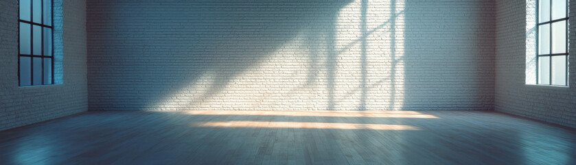 Poster - Empty room with soft side lighting and white washed brick walls creating a serene atmosphere