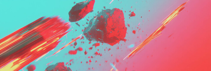 Poster - Exploding shapes and fragmented lines create vibrant energy in dynamic abstract design