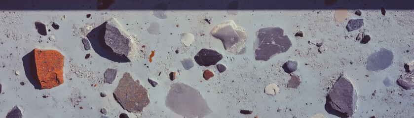 Poster - Exposed aggregate cement showcasing a range of pebbles with bright background for decorative use