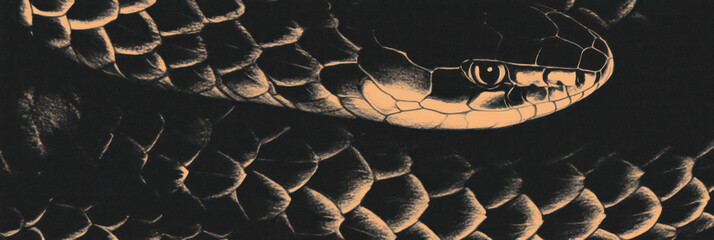 Poster - Hand-drawn snake skin texture with realistic cross-hatched scales and shading for banner background