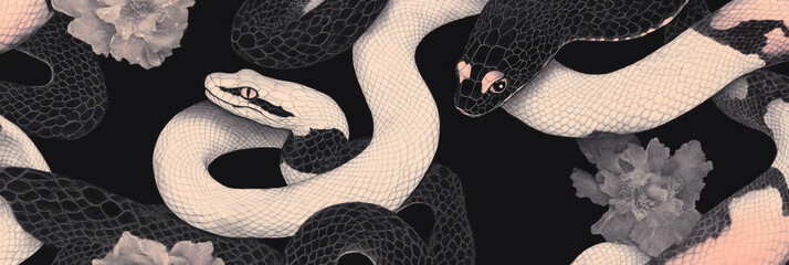 Poster - Intricate hand-drawn snake skin with floral patterns for elegant banner design