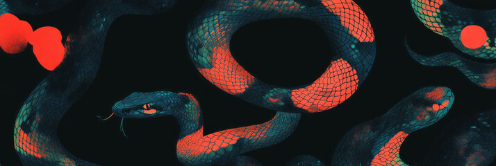 Poster - Hand-drawn snake skin with stylized scales and artistic decorations for creative banners