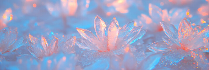 Poster - Captivating frozen flowers stretch infinitely under gentle lighting in a bright backdrop
