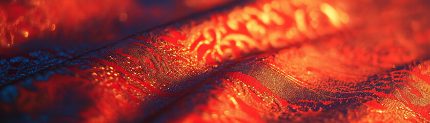 Poster - Intricate woven patterns of brocade fabric with metallic threads and vibrant colors