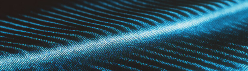 Poster - Macro textile view of denim showcasing diagonal weave and distinct texture against a bright backdrop