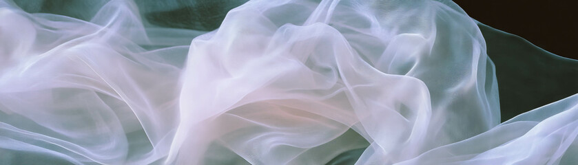Poster - Macro close-up of organza fabric showcasing intricate texture and translucent fibers