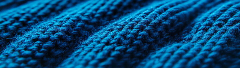 Poster - Macro shot of ribbed knit fabric showcasing vertical lines and textured surface in blue color