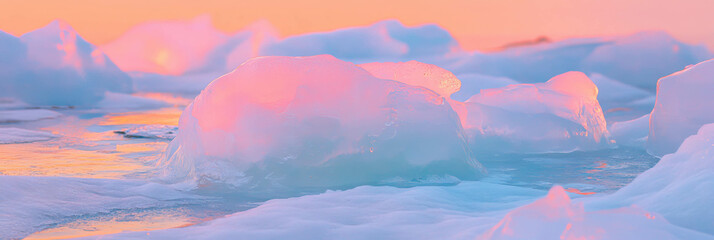 Poster - Melting ice reveals unique geometric shapes in soft, varied lighting