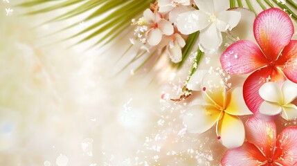 Aufkleber - Exquisite tropical floral bouquet composed of vibrant pink white and yellow blooming flowers surrounded by lush green foliage  The beautiful fragrant arrangement creates a serene natural