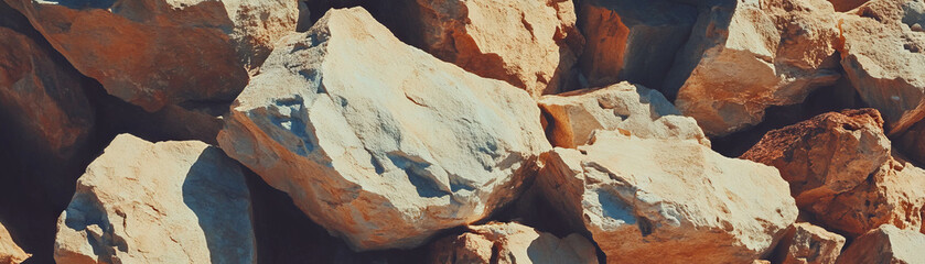 Poster - Rough hewn stones display varied textures against a bright background