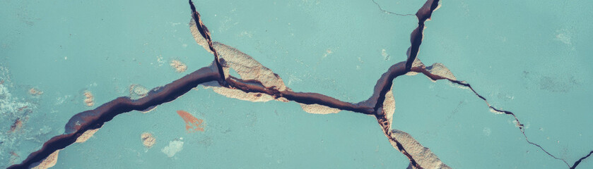 Poster - Rough textured cement surface with deep cracks and shadows in bright background