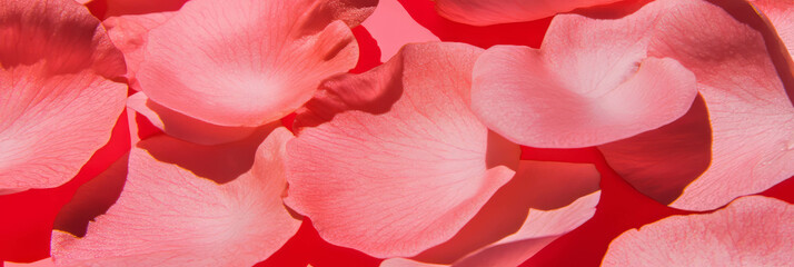 Poster - Bright fuchsia background featuring scattered sakura petals in artistic arrangement