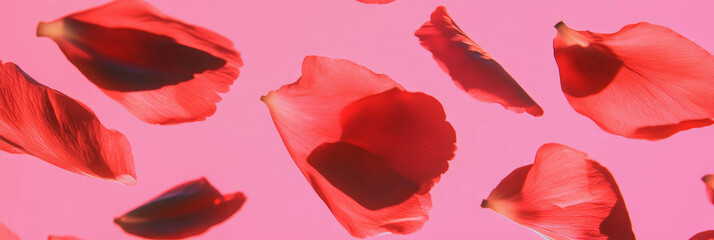 Poster - Sakura petals arranged artistically on a vibrant fuchsia background for a colorful display