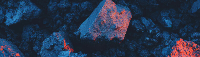 Poster - Surface texture of volcanic rock featuring porous patterns and sharp edges under bright lighting