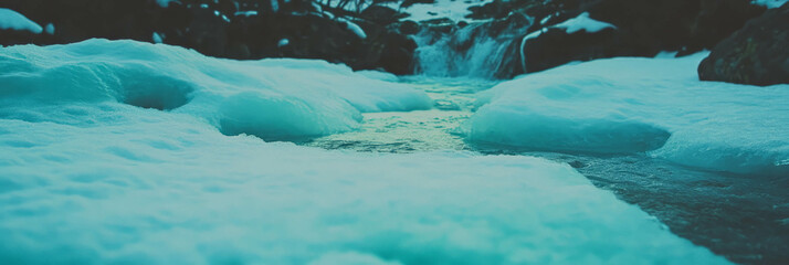 Poster - Surreal landscape featuring frozen rivers flowing uphill in an enchanting icy scene