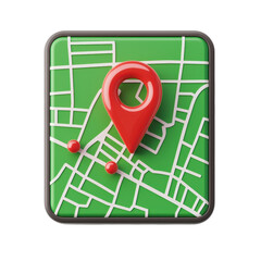 Poster - 3D map icon with red location pin on green background, symbolizing navigation