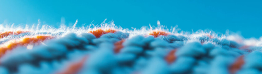 Poster - Close-up of knitted fabric texture showcasing vibrant stitch patterns on a bright backdrop