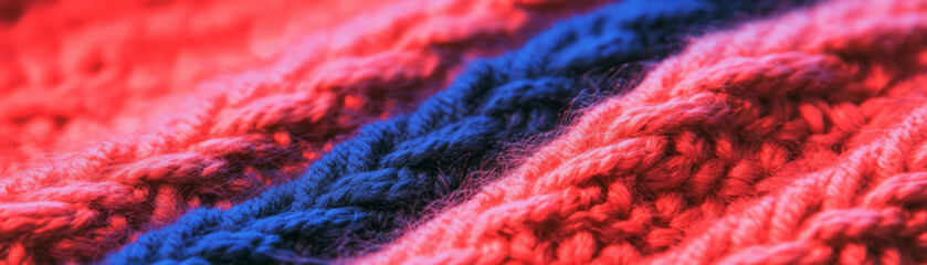 Poster - Close-up view of vibrant knitted fabric showcasing intricate stitch patterns
