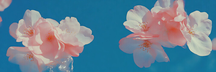 Poster - Two overlapping sakura petals on a bright indigo background for vibrant design elements