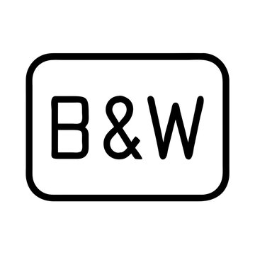 B&W text logo in black and white outline style