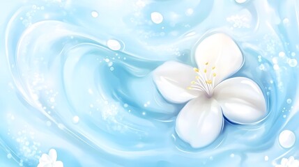 Poster - Serene Floral Spa Treatment with Ethereal Aqua Ripples and Peaceful White Blooms  A calming and rejuvenating natural scene of delicate flowers floating in a tranquil aqua pool