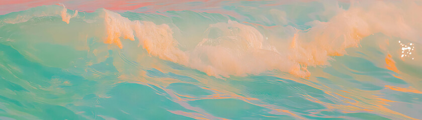 Aufkleber - Waves gently crashing on the shore with bright reflections and soft foam in clear water