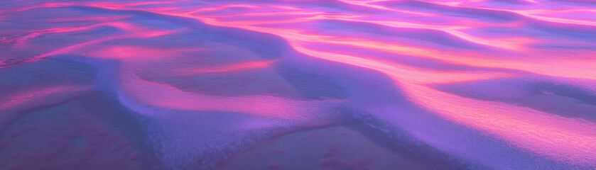 Poster - Waves receding from shore create unique wet sand patterns with neon purple lines