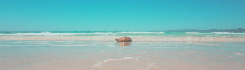 Poster - Relaxing at a beautiful white sand beach with turquoise waters under a bright blue sky