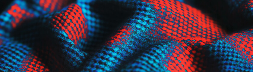Poster - Close up view showcasing woven textile with striking halftone texture in vibrant colors