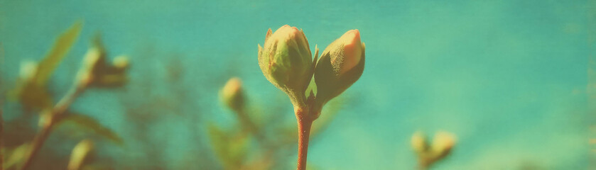 Poster - Close-up of flower bud preparing to bloom with halftone texture on a grunge background