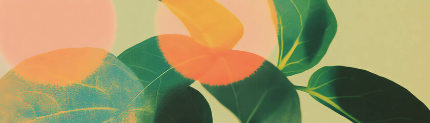 Fototapete - Close-up view of a leaf showcasing detailed veins with halftone texture effect