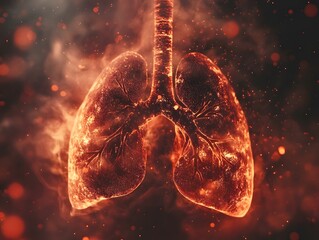 Aufkleber - Glowing Lungs Surrounded by Mystical Matter in Fiery Ambiance