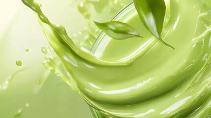 Poster - Vibrant green leaves swirling and splashing in a dynamic watery motion creating a refreshing and rejuvenating visual effect  This image evokes a sense of natural purity vitality