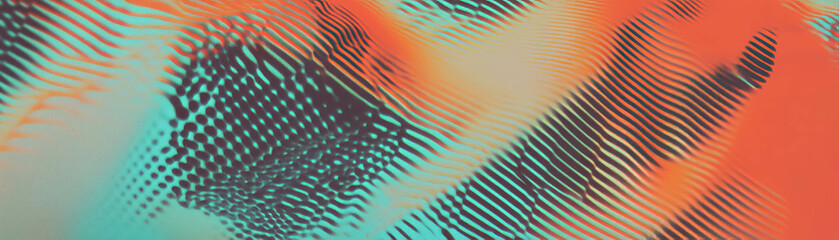 Poster - Complex arrangement of geometric shapes with halftone textures creating a vibrant backdrop