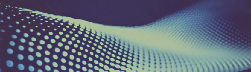 Poster - Complex network of intersecting lines with halftone texture in a dynamic gradient design