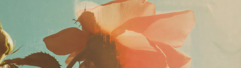 Poster - Flower with a broken petal and a visible tear on a textured halftone background