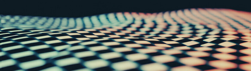 Poster - Grid of alternating black and white squares viewed from above with a halftone effect