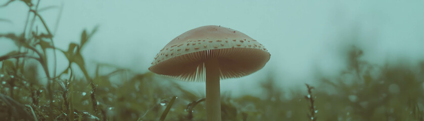Poster - Mushroom with textured cap and stem captured in grunge halftone style