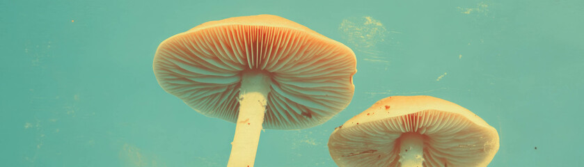Poster - Halftone texture of a mushroom with unique cap and stem against a grunge background