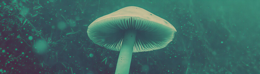 Aufkleber - Mushroom with textured cap and stem on a grunge background showcasing halftone effect