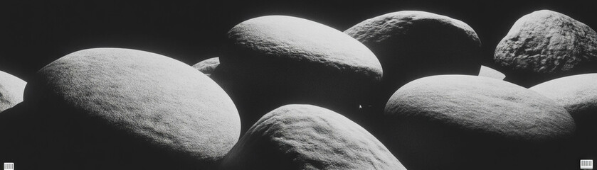 Poster - Exploring the texture and forms of smooth stones in a halftone style from above