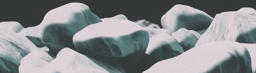 Poster - Pile of smooth stones viewed from above with halftone texture creating depth and interest